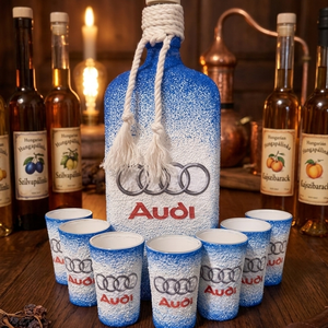 Audi -  pálinkás üveg szett, Otthon & Életmód, Konyhafelszerelés, tálalás, Tálalás, Pálinkás poharak, szettek, Decoupage, transzfer és szalvétatechnika, MESKA