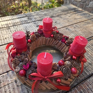 A Hagyományok Melege: Piros-Natúr Adventi Koszorú - karácsony - adventi díszek - adventi gyertyadíszek és koszorúdíszek - Meska.hu