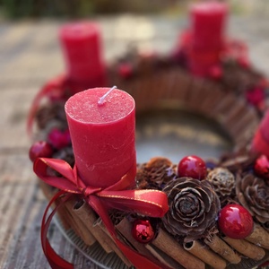 A Hagyományok Melege: Piros-Natúr Adventi Koszorú - karácsony - adventi díszek - adventi gyertyadíszek és koszorúdíszek - Meska.hu
