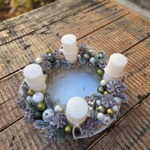 Téli Álom: Kézműves Fehér-Ezüst Natúr Adventi Koszorú - karácsony - adventi díszek - adventi gyertyadíszek és koszorúdíszek - Meska.hu