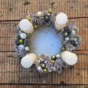 Téli Álom: Kézműves Fehér-Ezüst Natúr Adventi Koszorú - karácsony - adventi díszek - adventi gyertyadíszek és koszorúdíszek - Meska.hu