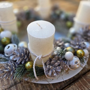 Téli Álom: Kézműves Fehér-Ezüst Natúr Adventi Koszorú - karácsony - adventi díszek - adventi gyertyadíszek és koszorúdíszek - Meska.hu
