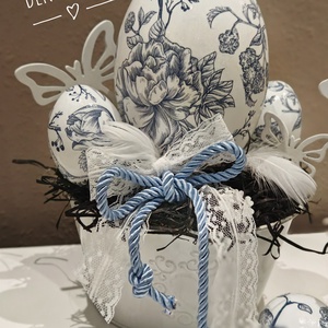 Porcelánhatású húsvéti asztaldísz � decoupage technikával készített nagy tojások, vintage dekoráció, Ünnepi díszek, dekorációk, Húsvéti díszek és dekorációk, Húsvéti asztaldíszek, Decoupage, transzfer és szalvétatechnika, Virágkötés, MESKA