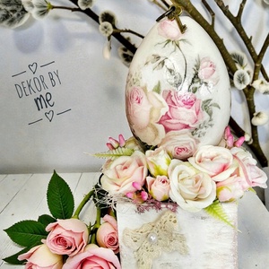 Húsvéti asztaldísz vintage stílusban � kézzel készült tavaszi dekoráció asztalra, Ünnepi díszek, dekorációk, Húsvéti díszek és dekorációk, Húsvéti virágos díszek, Decoupage, transzfer és szalvétatechnika, Virágkötés, MESKA