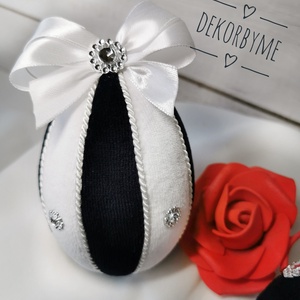Fekete-fehér bársony húsvéti tojás dekoráció � 10 cm, felakasztható, romantikus vintage stílus, Ünnepi díszek, dekorációk, Húsvéti díszek és dekorációk, Húsvéti asztaldíszek, Mindenmás, MESKA