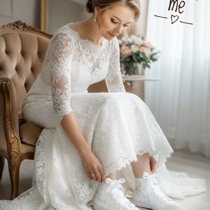 Menyasszonyi tornacipő csipkével és strasszkövekkel � kényelmes, egyedi esküvői cipő - esküvő - cipő és cipőklipsz - Meska.hu