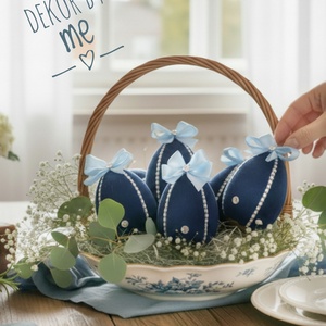 Sötétkék bársony húsvéti tojás dekoráció � 10 cm, felakasztható, romantikus stílus, Ünnepi díszek, dekorációk, Húsvéti díszek és dekorációk, Húsvéti asztaldíszek, Mindenmás, MESKA