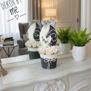 Elegáns, vintage húsvéti asztaldísz bársony tojással � romantikus, kézműves dekoráció, Ünnepi díszek, dekorációk, Húsvéti díszek és dekorációk, Húsvéti asztaldíszek, Mindenmás, Virágkötés, MESKA