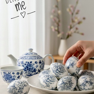 Porcelán hatású húsvéti tojás dekoráció dísz, Ünnepi díszek, dekorációk, Húsvéti díszek és dekorációk, Húsvéti tojás, hímestojás, Decoupage, transzfer és szalvétatechnika, MESKA