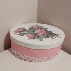 Rózsás háncsdoboz (közepes), Otthon & Életmód, Dekoráció, Asztal és polc dekoráció, Díszdoboz, Decoupage, transzfer és szalvétatechnika, Festett tárgyak, MESKA