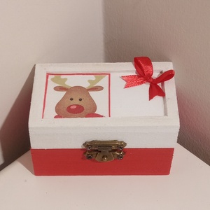 Rénszarvasos dobozka , Karácsony, Karácsonyi ajándékozás, Karácsonyi ajándékcsomagolás, Festett tárgyak, Decoupage, transzfer és szalvétatechnika, MESKA