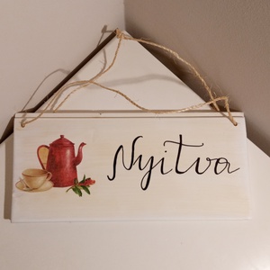 Nyitva/Zárva ajtódísz (kétoldalas), Otthon & Életmód, Dekoráció, Ajtó- és ablak dekoráció, Ajtódísz & Kopogtató, Decoupage, transzfer és szalvétatechnika, Festett tárgyak, MESKA