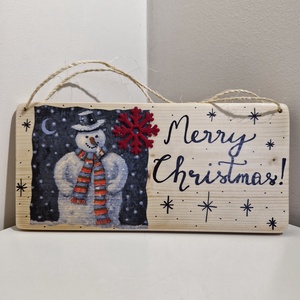 Karácsonyi hóemberes natúr ajtódísz, Otthon & Életmód, Dekoráció, Ajtó- és ablak dekoráció, Ajtódísz & Kopogtató, Decoupage, transzfer és szalvétatechnika, MESKA