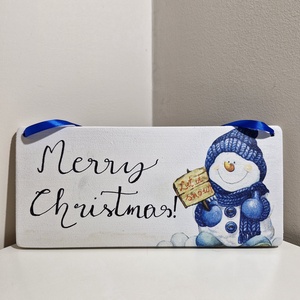 Karácsonyi hóemberes fehér ajtódísz Merry Christmas! felirattal - Meska.hu