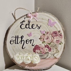 Édes otthon rózsás ajtódísz, Otthon & Életmód, Dekoráció, Ajtó- és ablak dekoráció, Ajtódísz & Kopogtató, Decoupage, transzfer és szalvétatechnika, Festett tárgyak, MESKA