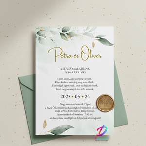 Greenary esküvői meghívó arany részletekkel, Esküvő, Meghívó & Kártya, Meghívó, Fotó, grafika, rajz, illusztráció, MESKA