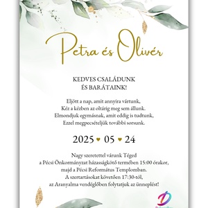 Greenary esküvői meghívó arany részletekkel - esküvő - meghívó & kártya - meghívó - Meska.hu