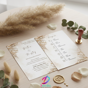 Pampás esküvői meghívó programleírással, Esküvő, Meghívó & Kártya, Meghívó, Fotó, grafika, rajz, illusztráció, MESKA