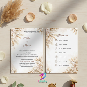 Pampás esküvői meghívó programleírással, Esküvő, Meghívó & Kártya, Meghívó, Fotó, grafika, rajz, illusztráció, MESKA