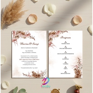 Pampás esküvői meghívó programleírással, Esküvő, Meghívó & Kártya, Meghívó, Fotó, grafika, rajz, illusztráció, MESKA