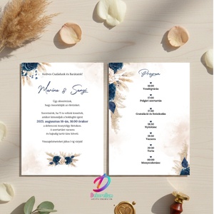 Pampás esküvői meghívó programleírással - Meska.hu