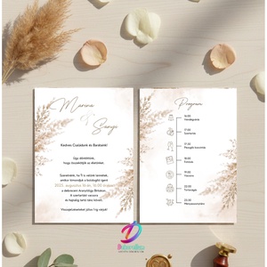 Pampás esküvői meghívó programleírással - Meska.hu