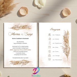 Pampás esküvői meghívó programleírással - Meska.hu