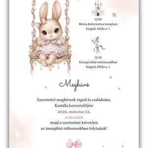 Keresztelési meghívó lányoknak � elegáns, személyre szabott, prémium nyuszis - baba - mama - keresztelő kellékek - keresztelő meghívó - Meska.hu