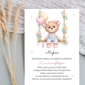 Keresztelési meghívó lányoknak � kislány macis - Meska.hu