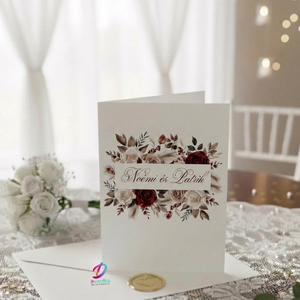 Bordó virágos esküvői meghívó - Meska.hu