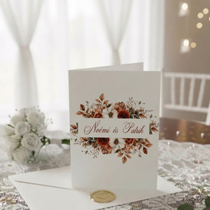 Terrakotta virágos esküvői meghívó - Meska.hu