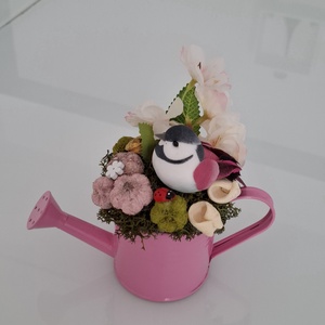 Tavaszi asztaldísz madárral - otthon & életmód - virágdekoráció - virágdíszek - asztali virágdísz - Meska.hu