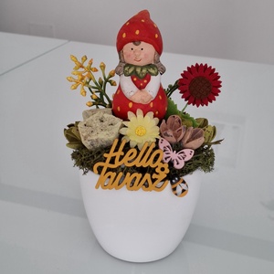 Tavaszi asztaldísz kislánnyal, Otthon & Életmód, Virágdekoráció, Virágdíszek, Virágdísz kaspóban, , MESKA