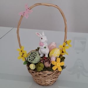 Húsvéti kosár nyuszival , Ünnepi díszek, dekorációk, Húsvéti díszek és dekorációk, Húsvéti asztaldíszek, , MESKA
