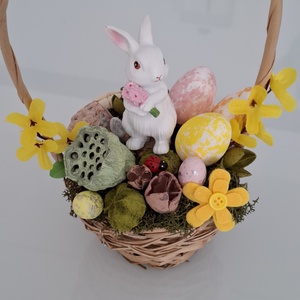 Húsvéti kosár nyuszival  - ünnepi díszek, dekorációk - húsvéti díszek és dekorációk - húsvéti asztaldíszek - Meska.hu