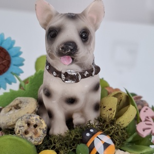 Kutyás asztaldísz bögrében - otthon & életmód - virágdekoráció - virágdíszek - asztali virágdísz - Meska.hu