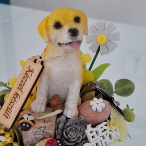 Helló tavasz asztaldísz kutyával - otthon & életmód - virágdekoráció - virágdíszek - virágdísz kaspóban - Meska.hu