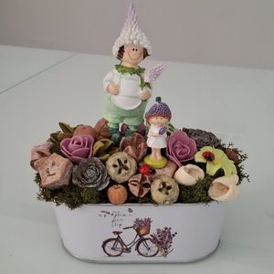 Levendulás asztaldísz ovális bádogkaspóban, Otthon & Életmód, Virágdekoráció, Virágdíszek, Asztali virágdísz, , MESKA