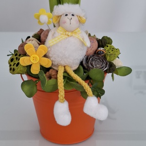 Tulipános asztaldísz báránnyal, Otthon & Életmód, Virágdekoráció, Virágdíszek, Virágdísz kaspóban, , MESKA