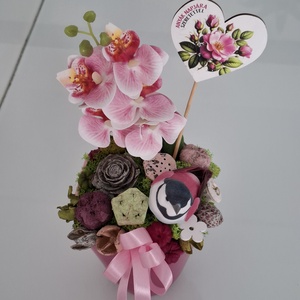 Anyák napi virágdísz orchideával - otthon & életmód - virágdekoráció - virágdíszek - virágdísz kaspóban - Meska.hu