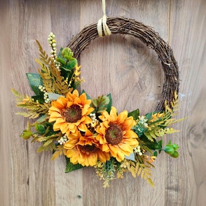 Napraforgós ajtódísz, őszi kopogtattó  - otthon & életmód - dekoráció - ajtó- és ablak dekoráció - ajtódísz & kopogtató - Meska.hu