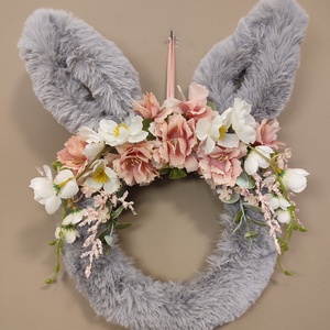 Húsvéti kopogtató, szörmés nyuszi szürke  - otthon & életmód - dekoráció - ajtó- és ablak dekoráció - ajtódísz & kopogtató - Meska.hu