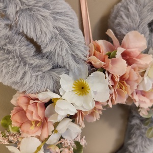 Húsvéti kopogtató, szörmés nyuszi szürke  - otthon & életmód - dekoráció - ajtó- és ablak dekoráció - ajtódísz & kopogtató - Meska.hu