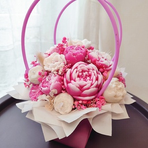 Gyertya virágbox pink táskában, pink-fehér, Otthon & Életmód, Gyertya, illat, aroma, Gyertya, Gyertya-, mécseskészítés, MESKA