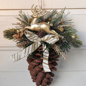Karácsonyi dísz, óriási toboz függelék, szarvas  - Meska.hu