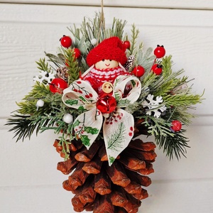 Karácsonyi dísz, óriási toboz függelék, manó lány - Meska.hu