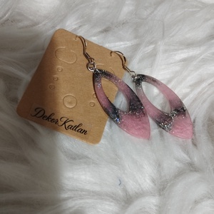 Rózsaszín/szürke csillogós füli - ékszer - fülbevaló - lógó fülbevaló - Meska.hu