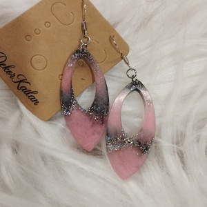 Rózsaszín/szürke csillogós füli, Ékszer, Fülbevaló, Lógó fülbevaló, , MESKA