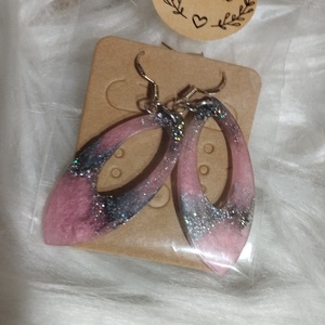 Rózsaszín/szürke csillogós füli - ékszer - fülbevaló - lógó fülbevaló - Meska.hu