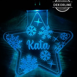 Világítós plexi karácsonyfa dísz - csillag alakú hópihe mintával - Meska.hu